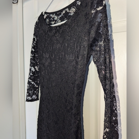 BEBE Midi Cocktail Long Sleeve Vintage Black Dress - Picture 5 of 8